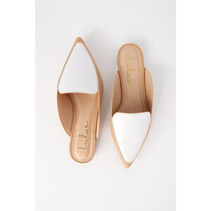 Lulus Joelle Color Block White And Nude Loafer Slides - Size 10
